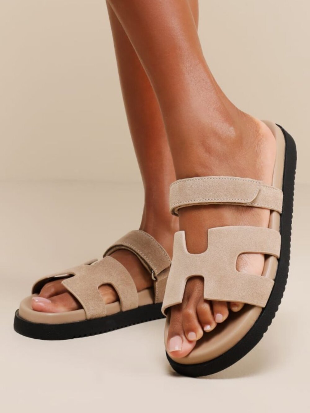 Steve Madden Mayven Platform Slides Tan Suede Leather Flat Sandals Womens 8